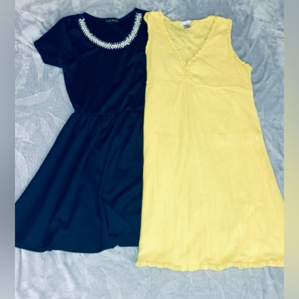 Pin Up Style Dresses, Navy with Faux Pearl Accent & Sunbright Yellow Sundress
